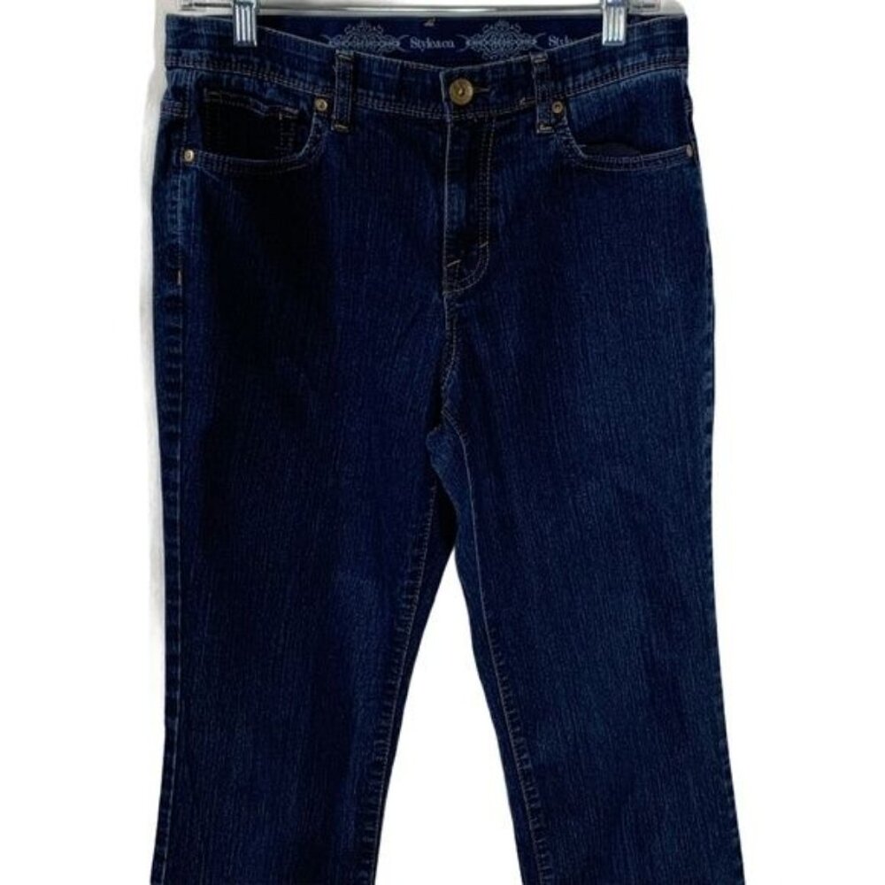 Style and Co Jeans Womens Sz 8 Medium Straight Leg Stretch Denim Pants Dark Blue - Picture 2 of 11
